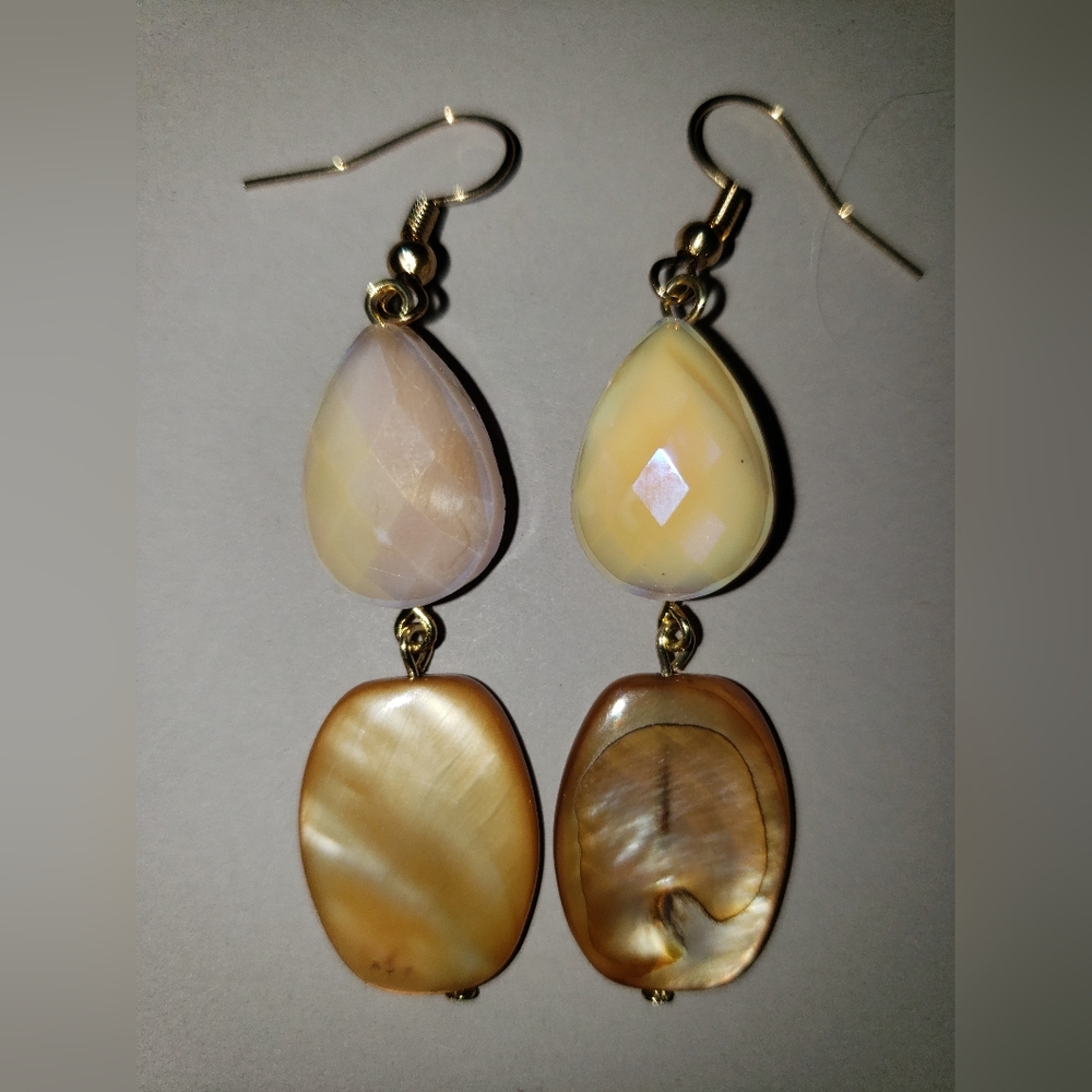 Elegant Gold and Cream Dangle Earrings